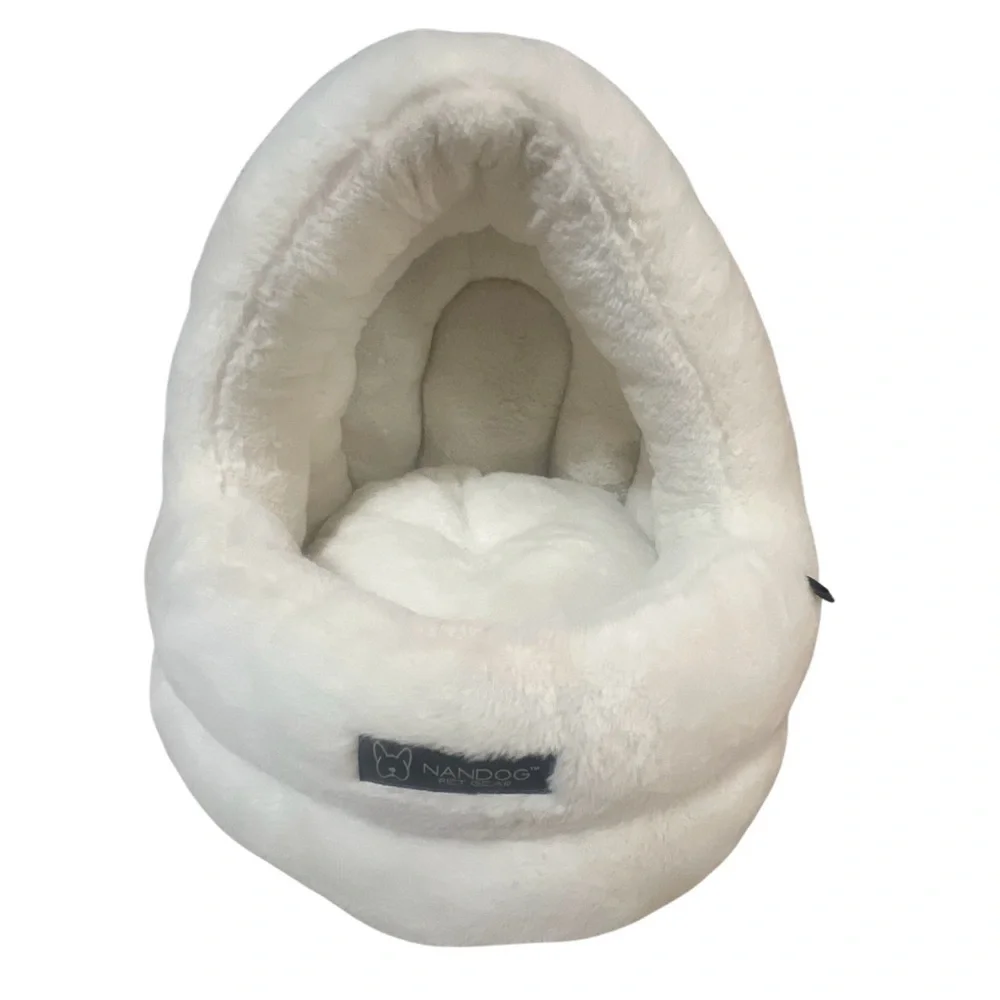 Nandog White Plush Cat Dog Bed